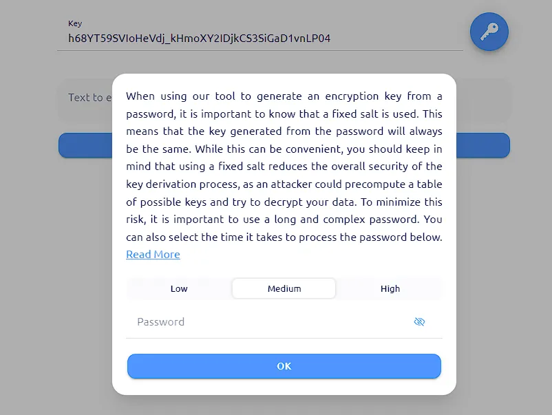 qrclip generate encryption key from password
