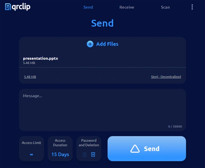 QRClip send ( Dark Mode ) - transfer files from computer to phone