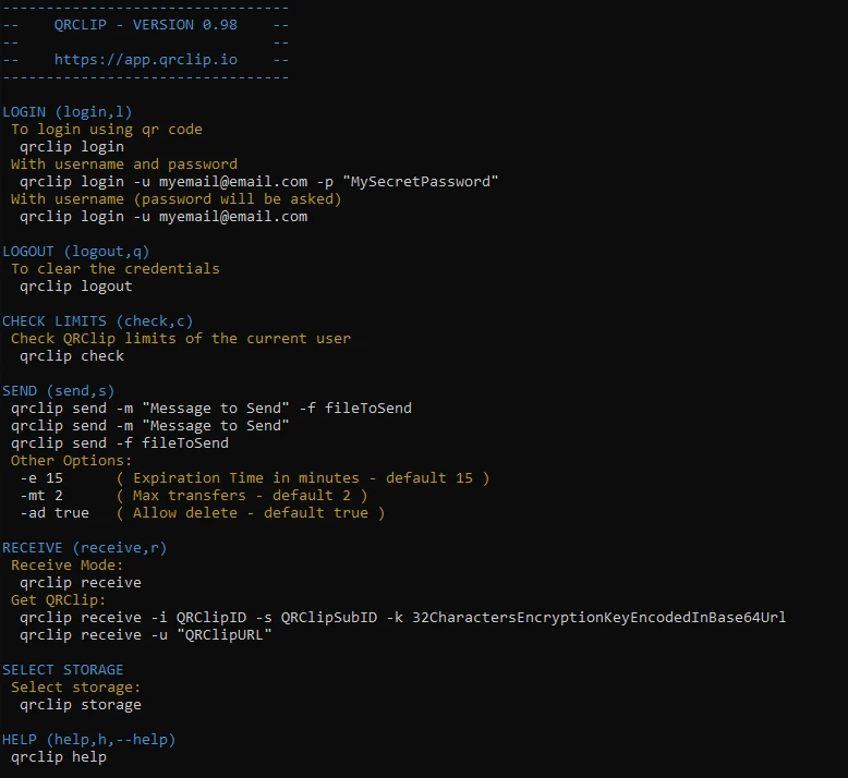 qrclip cli help