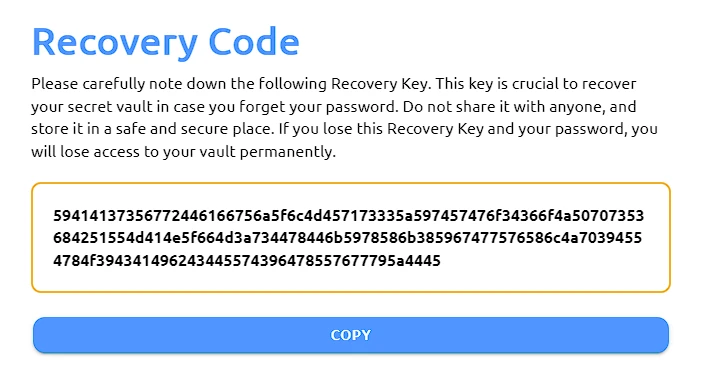 vault recovery code